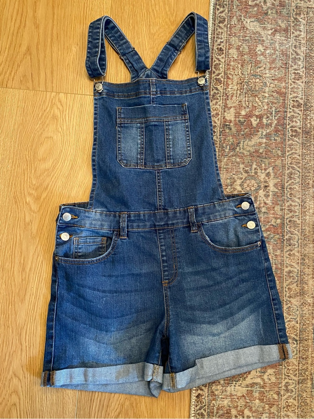 Eighty Two Denim Overall Shorts Size 11 Blue Stretch Bib Shortalls